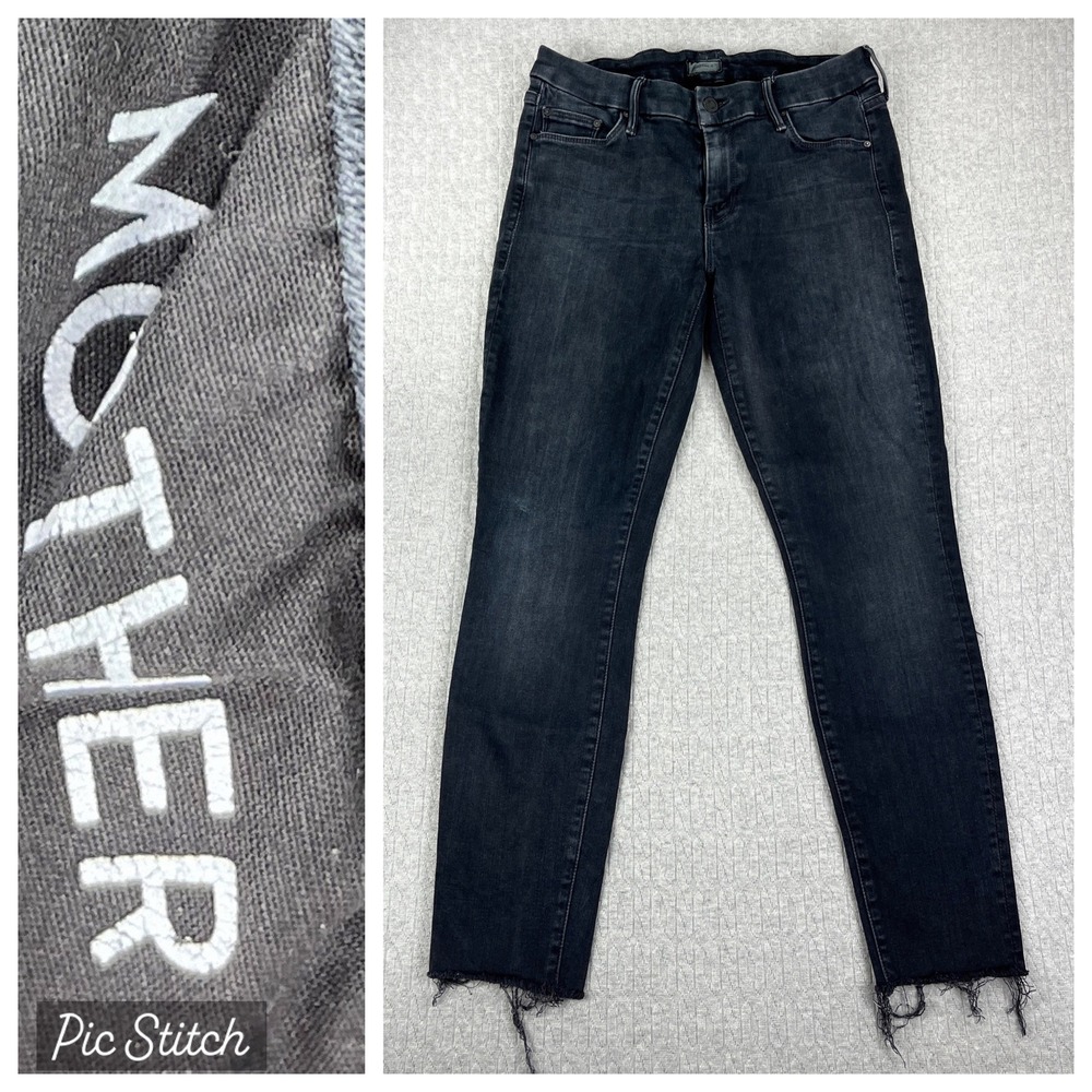 Mother‎ Looker Ankle Fray Jeans Womens 28(27X27) Blackbird Skinny Raw Hem Denim